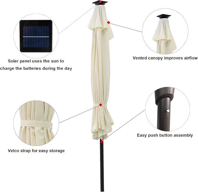 C-Hopetree 9 ft Half Round Outdoor Patio Market Wall Umbrella with Solar LED Lights and Tilt