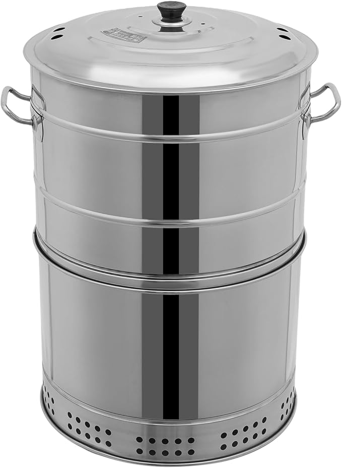 Stainless Steel Charcoal Barrel Grill, 360° Even Heating Smokeless Outdoor BBQ Grill, Portable Vertical Charcoal Spit Roaster Multi-Functional Skewer Grill for Camping Backyard Party Picnic