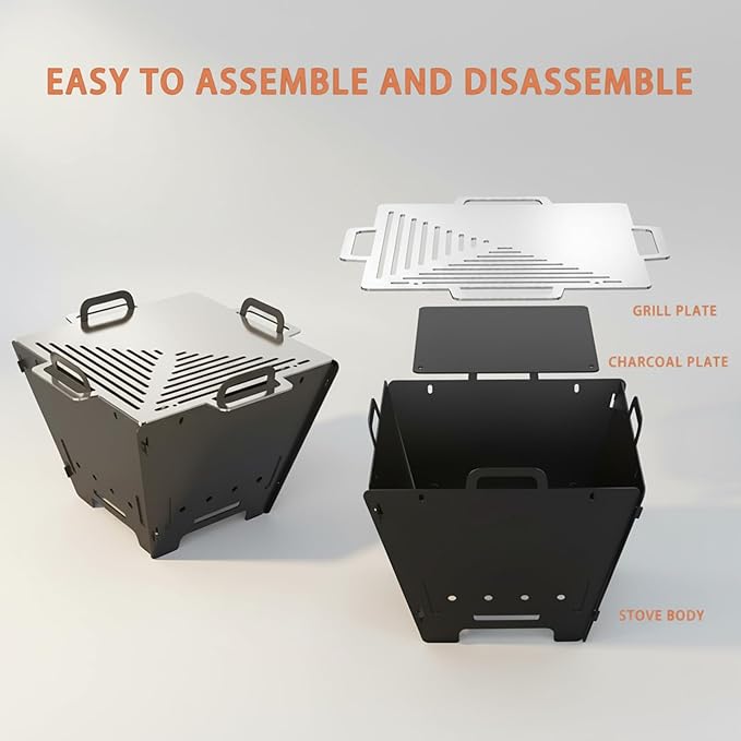 2 IN 1 BBQ Charcoal Grill & Fire Pit,15" Detachable Fire Pit, Portable Yakitori Hibachi Grill, Barbecue Stove for Camping Picnic Patio Backyard Tailgating, GS356