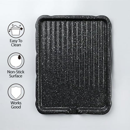 Stovetop Korean BBQ Grill Pan 14.5" Cast Aluminum Nonstick Coating, indoor for gas stove, Portable Outdoor Camping BBQ, Made in Korea, PFOA Free