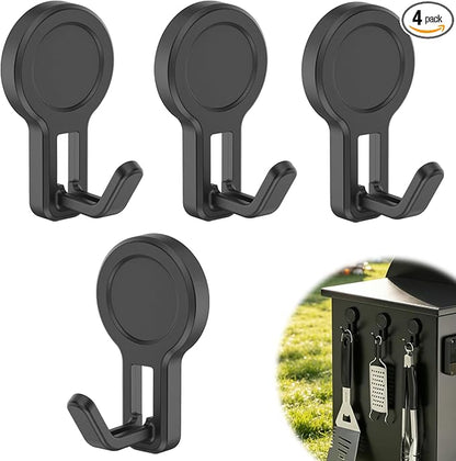 4 Pack Magnetic Grill Hooks, Strong Magnetic Hook for Grill, Rust Proof & Heavy Duty Outdoor Magnetic Hooks, Grills Magnetic Hooks for Barbecue Tool, Outdoor Hanging, Refrigerator, Grill, Kitchen