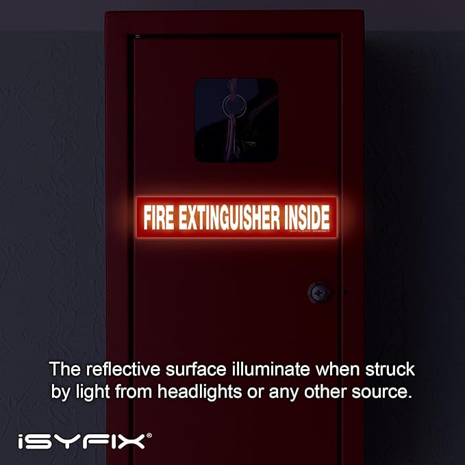 iSYFIX Fire Extinguisher Inside Sticker Sign – 5 Pack 9x1.7 Inch – Self-Adhesive Reflective Vinyl Decals, Laminated UV, Weather, Scratch, Fade Resistance, for Cars, Trucks, Trailers & Vehicles