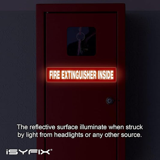 iSYFIX Fire Extinguisher Inside Sticker Sign – 5 Pack 9x1.7 Inch – Self-Adhesive Reflective Vinyl Decals, Laminated UV, Weather, Scratch, Fade Resistance, for Cars, Trucks, Trailers & Vehicles