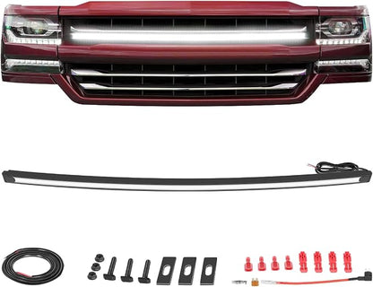 OFFROADTOWN LED Grill Lights for 2014-2018 Chevy Silverado 37 Inch Curved DRL LED Grille Accent Light Bar Kit Chevy Silverado 1500 Accessories Waterproof Front Warning Marker Light