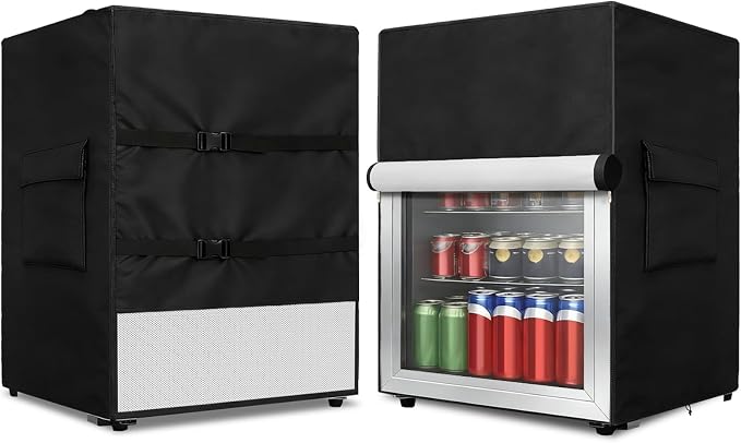 Mini Fridge Cover for Outside Small Beverage Refrigerator,21"Wx22"Dx31"H | Heavy Duty 600D,100% Waterproof,Dustproof,For Outdoor 4.5 Cu Ft Mini Wine Beer Drink Fridge,Black