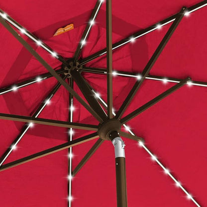 EliteShade USA 10-Year-Non-Fading 9ft 3-Tier Market Patio Umbrella, Commercial Table Umbrella with 80 Solar LED Lights, Crank Open, Windproof & UPF 50+ UV Protection for Garden, Deck, Pool, Backyard, Logo Red