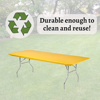 10 Pack of Rectangular Plastic Table Covers - 6' Foot or 8' Foot Options - Indoor or Outdoor Fitted Table Covers (Table NOT Included) (Gold, 30" x 96" (8' ft))