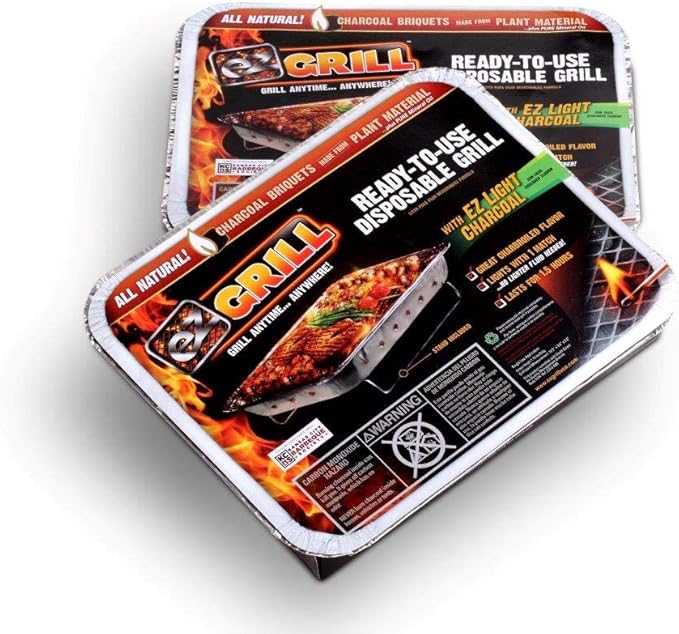 Disposable Charcoal Grill Ideal for Camping and Tailgate Parties -Pack of 2 Small size Portable, Easy To Light, and Convenient charcoal grill Lasts 1.5 hours Grill Anytime, Anywhere