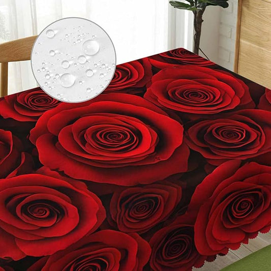 Rose Rectangle Tablecloth 52x70 Inch Bloom Flower Roses Red Dining Table Cloth Table Cover Tablecloth for Home Kitchen Restaurant Party Buffet Picnic, 4-6 Seats