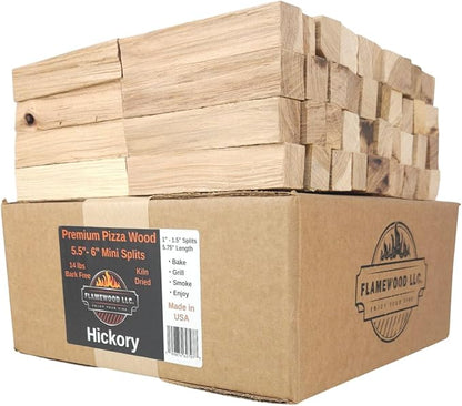 14 Lbs Pizza Oven Wood. Premium Hickory Kiln Dried 6 Inch Mini Split Logs. Approx. 70-80 Splits per Box. for use with Ooni, Gozney, Solo Stoves, Mesa XL, Grilling, Smoking and Much More.