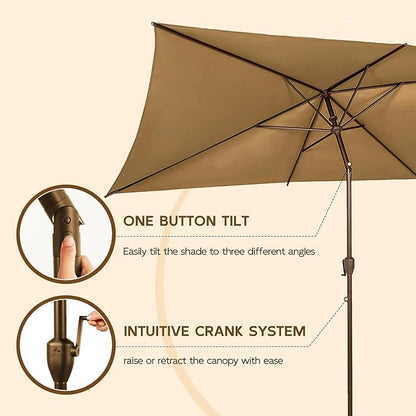Abba Patio 6.5FT Outdoor Patio Umbrella Outdoor Table Umbrella with Crank Market Umbrella 6 Sturdy Ribs UV Protection Waterproof and Push Button Tilt for Garden Deck Backyard Pool,Tan