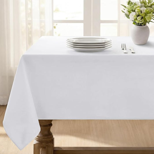 Softalker Rectangle Tablecloth, Waterproof Table Cloths Wrinkle Free Fabric Washable Polyester Table Cover for Dining Tables Party Outdoor Camping Parties - 52 x 70 inch, White