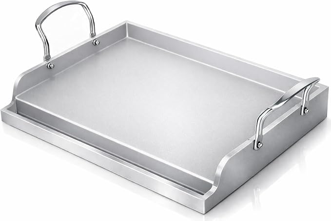 Utheer Stainless Steel Griddle for Gas Grill, Nano Ceramic Nonstick 17 x 13 | For Gas Grill, Charcoal, Oven, Stove Top, Non-Toxic, PFAS/PFOA/PTFE Free, Oven Up to 500°F, For BBQ, Camping & Kitchen