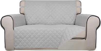 PureFit Reversible Quilted Couch Covers for Dogs Loveseat Sofa Cover 46.5” | Light Gray/Light Gray, Water Resistant Couch Protector, Washable Pet Couch Cover with Non Slip and Elastic Straps For Kids