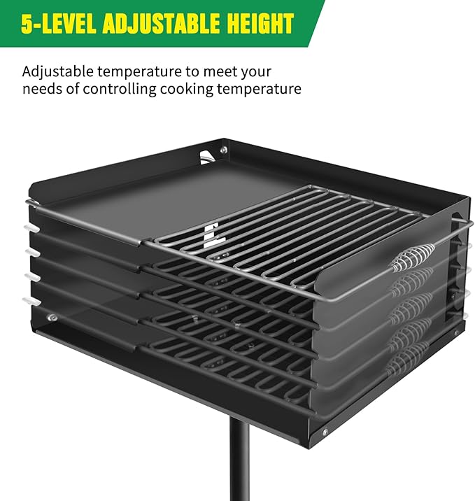 Park Style Charcoal Grill Heavy Duty, Outdoor BBQ Grill with Grate, Park Grill for Backyard, Camping, Commercial Use, Small Charcoal Grills for Outdoor Park (25'' L x 17'' W x 11'' H)