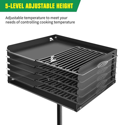 Park Style Charcoal Grill Heavy Duty, Outdoor BBQ Grill with Grate, Park Grill for Backyard, Camping, Commercial Use, Small Charcoal Grills for Outdoor Park (25'' L x 17'' W x 11'' H)