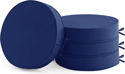 Summsun Outdoor Bistro Chair Cushions Set of 4, 15" D x 3" H Round Chair Cushions Waterproof and Fade Resistant Chair Cushion Pads with Non-Slip Ties and Removable Covers for Garden, Navy Blue