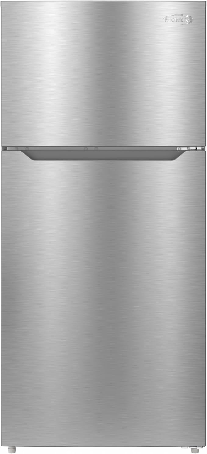 KoolMore 28 Inch 14 Cu Ft Top Freezer Refrigerator, Stainless Steel, Freestanding Full Size Fridge Freezer for Home Kitchen or Garage