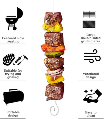 Portable Charcoal Grills With Lid, Small Folding Tabletop Grill, 14.95*10.04 Inch Compact Barbecue, Both-side Grate for Outdoor Cooking Camping, Picnics, Backyard, Balcony (With eight-piece set and s