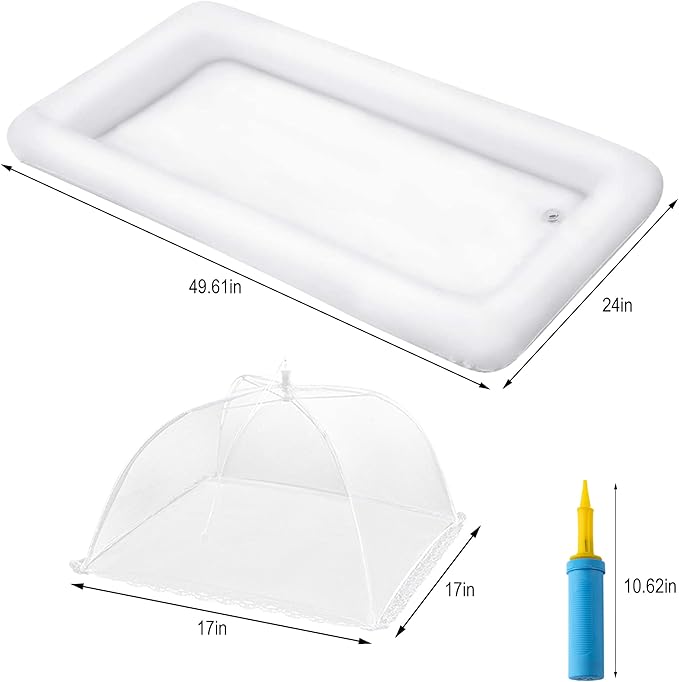 HBlife Inflatable Serving Bar with 3 Mesh Food Covers for Outdoors | 49x24in Inflatable Cooler with Drain Outlet, 17x17in Food Tent, Portable, Durable Material, Outdoor Parties, Catering Events