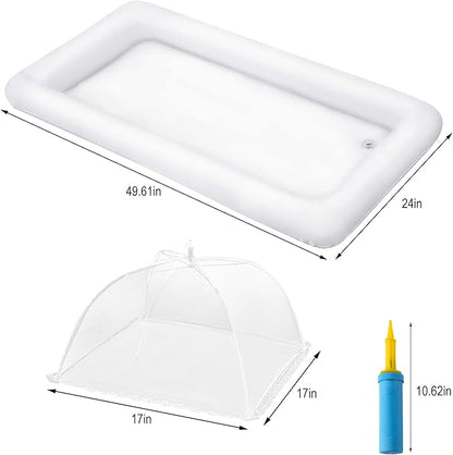 HBlife Inflatable Serving Bar with 3 Mesh Food Covers for Outdoors | 49x24in Inflatable Cooler with Drain Outlet, 17x17in Food Tent, Portable, Durable Material, Outdoor Parties, Catering Events