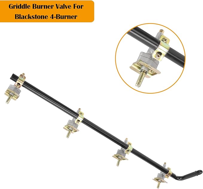 36 Inch Griddle Burner Control Valve with Gas Rail for Blackstone 4-Burner Flat Top Griddle 1554 1565 1836 1866 1560, Gas Valve Replacement Parts for Blackstone 36 Inch