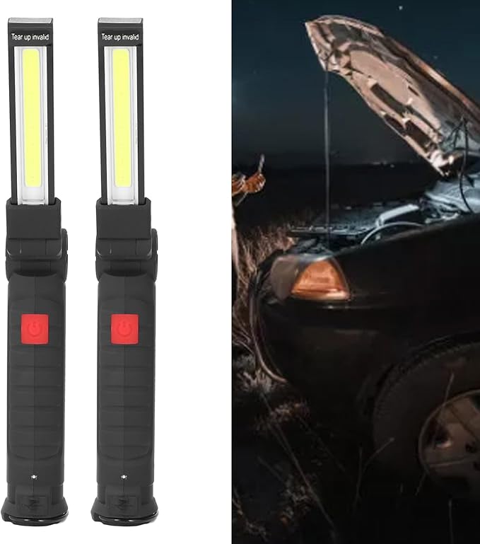 Magnetic Rechargeable LED Work Light Portable Foldable COB Worklight for Maintenance 2 Packs Outdoor Activities