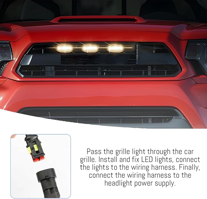 3PCS Car Grille Lights, Bright LED Vehicle Front Grille Trim DRL Lamps with Wiring Harness, Waterproof Auto Exterior Grid Bumper Running Light, Compatible with F150 F250 F350 (Black/White)