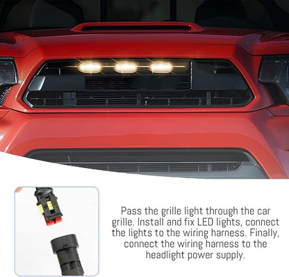 3PCS Car Grille Lights, Bright LED Vehicle Front Grille Trim DRL Lamps with Wiring Harness, Waterproof Auto Exterior Grid Bumper Running Light, Compatible with F150 F250 F350 (Black/White)