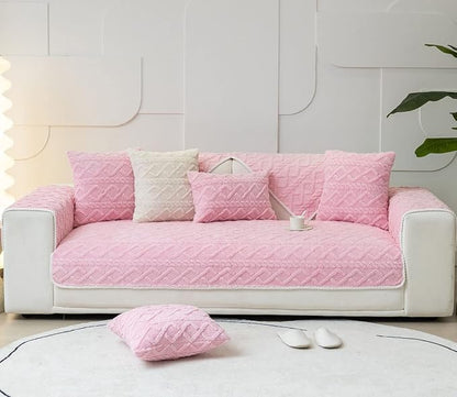 vctops Geometric Jacquard Plush Sofa Couch Covers Farmhouse Neutral Non Slip Sectional Couch Cover Soft Warm Sofa Slipcover for Dogs, Children, Pets Furniture Protector (Pink,36"x70")