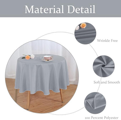 Fitable Outdoor and Indoor Tablecloth, Silver Grey, 60 Inches Round | Washable Waterproof Wrinkle Free Table Cover, Zipper and Umbrella Hole, For Spring Summer Party Picnic Camping Patio