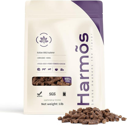 Harmos 4 Wood Pellets: Italian Flavor BBQ, Hardwood Pellets for Smokers, 2 Sealed Packs