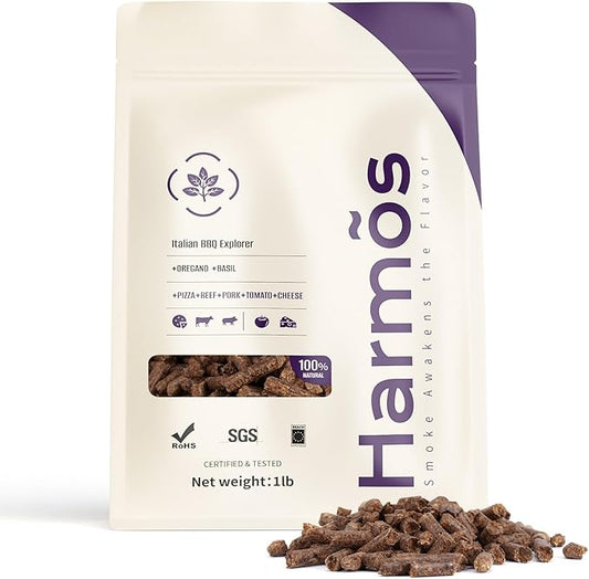Harmos 4 Wood Pellets: Italian Flavor BBQ, Hardwood Pellets for Smokers, 2 Sealed Packs