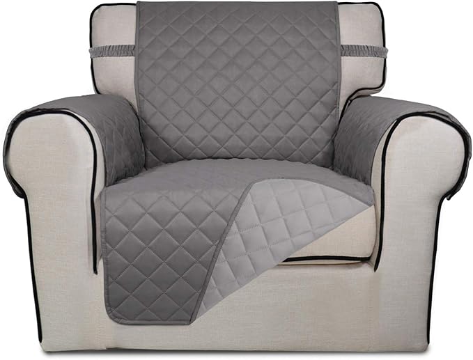 PureFit Reversible Chair Sofa Cover Dog Couch Covers for Sofa, 25.5 in | Gray/Light Gray, Water Resistant Couch Protector, Washable Pet Couch Cover with Non Slip and Elastic Straps For Kids