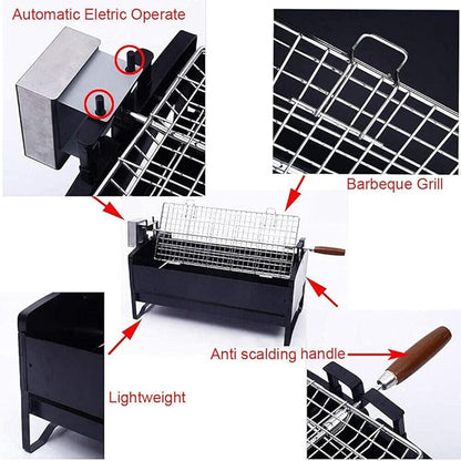 Portable Charcoal Grill for Camping BBQ, Outdoor Barbecue Grill with Electric Motor Roast, Easy Clean Stainless Steel BBQ Grill for Picnic Patio Party,A-1