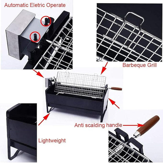 Portable Charcoal Grill for Camping BBQ, Outdoor Barbecue Grill with Electric Motor Roast, Easy Clean Stainless Steel BBQ Grill for Picnic Patio Party,A-1