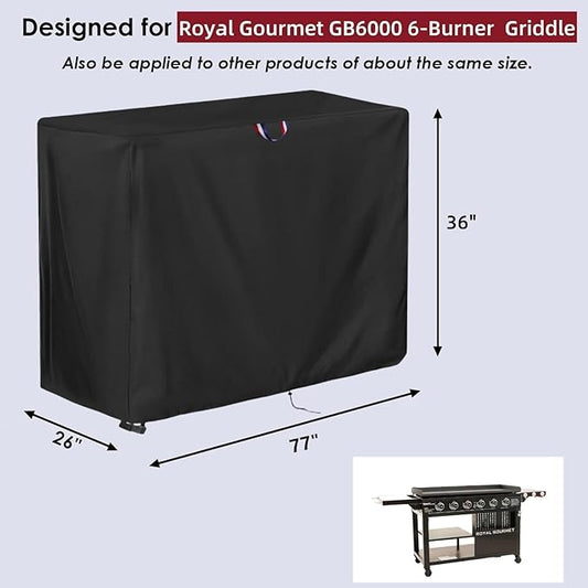 Grill Cover for Royal-Gourme-t GB6000 Propane Gas Griddle, Outdoor Waterproof Cover for 6-Burner Griddle Flat Top Grill Cover- 77x26x36 inch