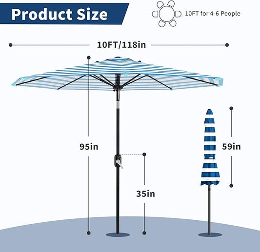 Garvee 10FT Patio Umbrella - Outdoor Table Umbrella with Smooth Crank Lift, Push Button Tilt and 8 Sturdy Ribs - Market Umbrella UV Protection Waterproof for Pool, Deck, Yard, Garden
