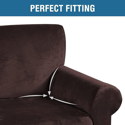 H.VERSAILTEX Stretch Velvet Loveseat Covers for 2 Cushion Couch Covers for Living Room Sofa Covers Slipcovers with Non Slip Straps Bottom, Ultra Thick Comfy Velour (Width 58"-72", Chocolate)