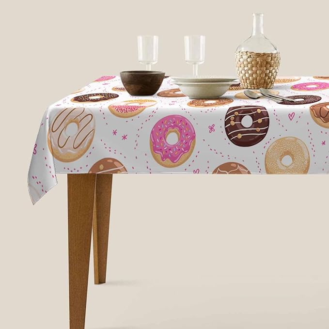 TKS MITLAN Donuts Tablecloth 60x84 Inch Rectangular Sweet Food Heart Shape Dots Chocolate Sauce Dessert Oblong Table Cloth Kitchen Table Decorations for Home Dinner Party