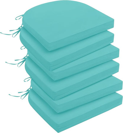 downluxe Outdoor Chair Cushions Set of 6 for Patio Furniture, Water-Resistant Patio Chair Cushions with Ties, High Density Foam Outdoor Seat Cushion, 17" X 16" X 2", Teal