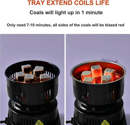 ETL Approved Charcoal Starter - Coal Burner Hot Plate Electric Stove Coconut Starter with Stainless Detachable Tongs, 4.9Ft Longer Cords, 650W Faster Heating for BBQ Kitchen etc.