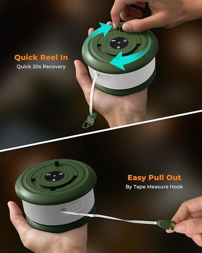Camping String Lights, Retractable 32.8FT Rechargeable Fairy Light | Quick Storage RGB Flash Lamp Outdoor Waterproof, Portable Hanging Lantern for Outside Tent Patio Awning Garden RV Essentials
