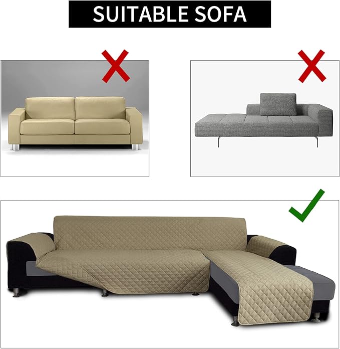 Easy-Going Reversible L-Shape Sectional Couch Cover, Small, Beige/Beige | Soft Sofa Slipcover For Dogs, Fits Left/Right Chaise Lounge Protector, Water Resistant Mat For Living Room