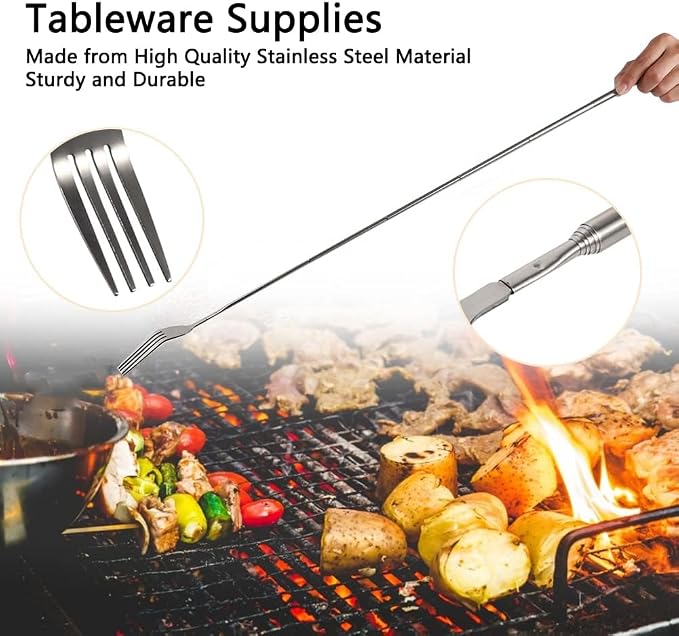 Extendable Fork,8.7 to 25.4 Inch Expandable fork prank,Expandable fork,Telescopic BBQ Fork, Stainless Steel, Extendable Handle,Long Dinner Fruit Dessert Cutlery (2 Pcs)