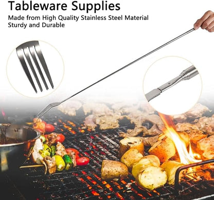 Extendable Fork,8.7 to 25.4 Inch Expandable fork prank,Expandable fork,Telescopic BBQ Fork, Stainless Steel, Extendable Handle,Long Dinner Fruit Dessert Cutlery (2 Pcs)
