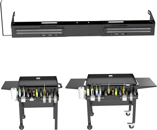 Adjustable Front Griddle Caddy for Blackstone 28" 30“ 36" Griddles, Grill Caddy with Paper Towel Holder & 2PCS Magnetic Tool Holders for Blackstone Griddle Accessories, Space Saving Tool/Bottle Shelf
