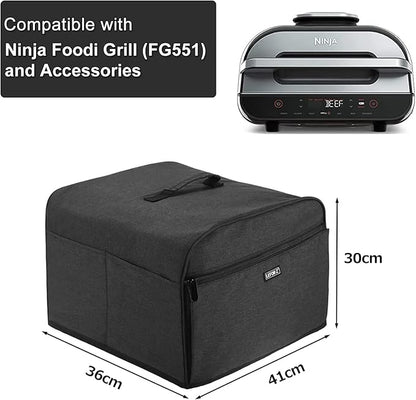 LEFOR·Z Dust Cover Compatible with Ninja FG551/DG551 Foodi Smart XL Grill and Accessories,Water Resistant Air Fryer Cover with 6 Storage Pockets,Black