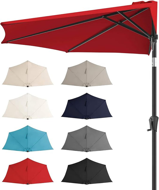 FLAME&SHADE 9ft Half Patio Umbrella - Half Outdoor Umbrella with Tilt UV Protection Waterprool, Half Round Table Umbrella for Wall Balcony, Pool, Porch, Garden, Deck, Market, Backyard (Red)