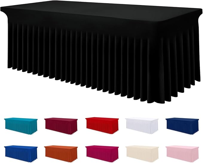 Smiry Spandex Elastic Fitted Table Cloth Skirt for 6FT Rectangle Table | Stretch Washable Table Cloth, Banquet Table Cover for Wedding, Party, Indoor & Trade Shows, (Black, 72Lx42Wx30H)